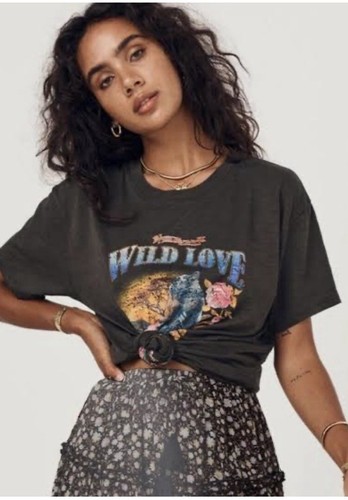 Spell & The Gypsy Wild Love Biker Tee Charcoal Sz XS