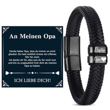 Lederarmband 20 cm Schwarz mit Magnetverschluss Geschenk für Opa