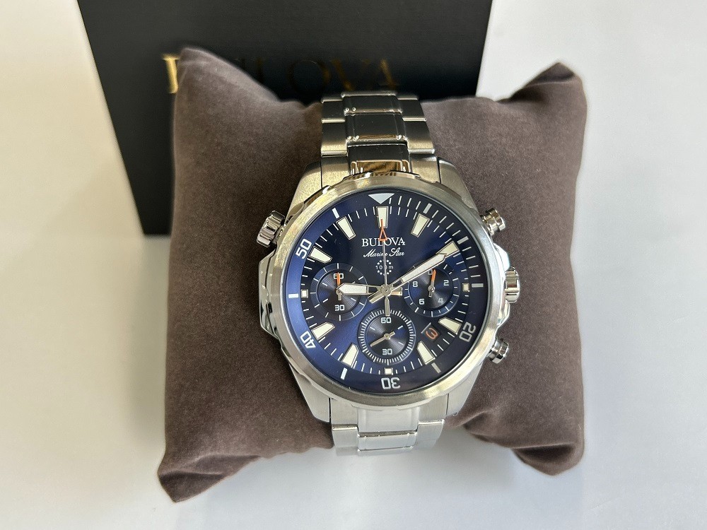 Bulova Mens Marine Star Chronograph Blue Dial Quartz Watch 43mm