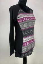 Hot Chillys Women's Size XS MTF4000 Black Fiesta Print Scoop Neck Baselayer Top