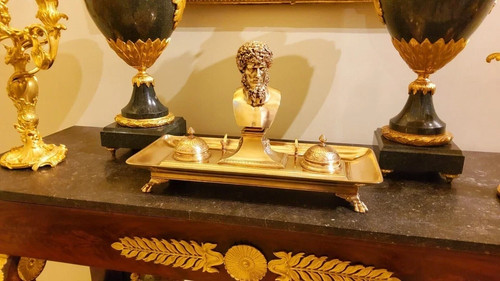 ANTIK 19. Jh. FRANZÖSISCHES REICH VERGOLDETE BRONZE DORE INKWEL, signiert BARBEDIENNE 1850er - Bild 5 von 24