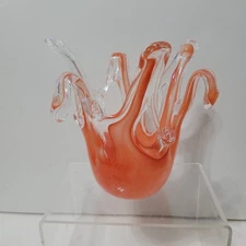 Murano Style Freeform Splash 6-Point Orange & Clear Art Glass 7" X 6"