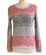 Talbots Fair Isle Lambswool Blend Sweater M Coral  Gray Nordic Snowflake Print