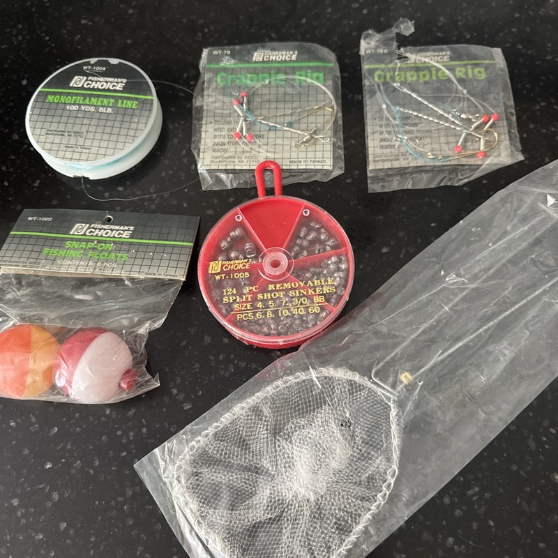 Vintage 1990s Fishing Accessories Floats(2) Sinkers, Crappie Rig, Net, Line (5)