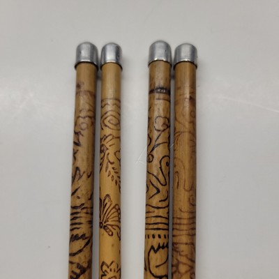 4 Vintage Seki Hamono KK Bamboo  Stainless Tip Etched Chopsticks