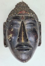 ASIAN THAI? ANTIQUE WOODEN MASK of BUDDHA hand carved BUDDAH