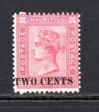 (823)     Mauritius QV 1891 Surch 2c. on 17c. Rose SG119 MNH