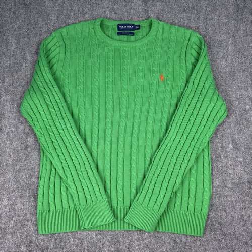 Vintage Polo Ralph Lauren Golf Cable Knit Crew Neck Sweater Green Men’s XL Y2K