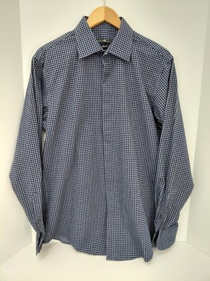 Sean John Mens Tailored Fit Button Up Dress Shirt Size 16 (34/35) Blue / Black