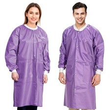Purple Disposable Lab Coats SMS Knit Cuffs 3 Pockets 50 Count Medium Size