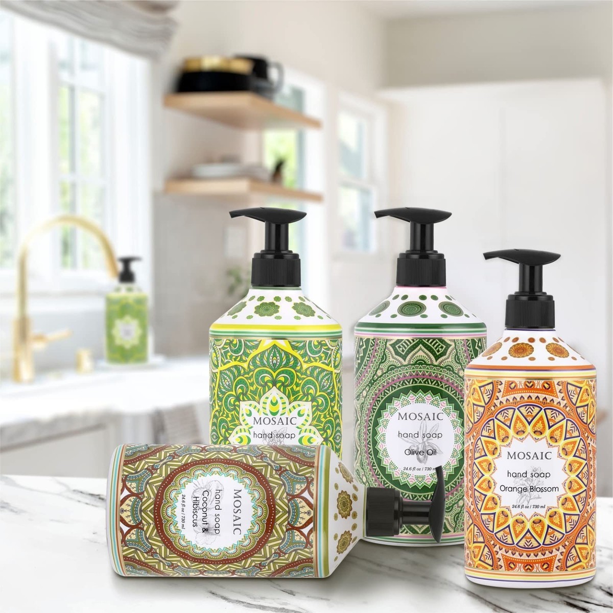 Mosaic Liquid Hand Soap / Wash Gift Set, Ideal Bathroom Kitchen