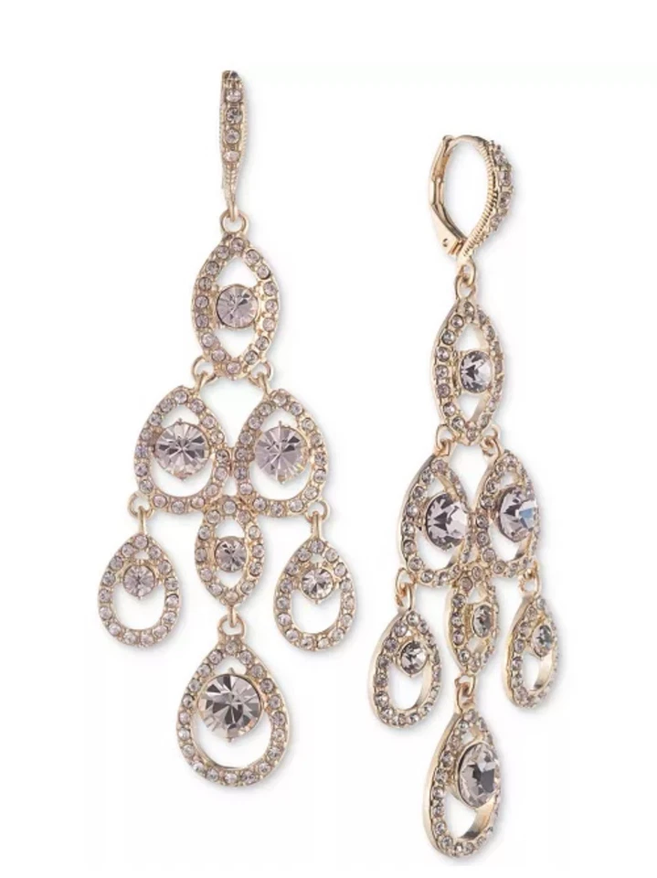 Pendientes araña de cristal Givenchy piedras rosa rubor dorado - Auténticos Foto 2 de 4