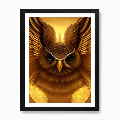 Goldene Eule 1 Kunstdruck gerahmt Wandbild Poster Leinwanddruck Bild