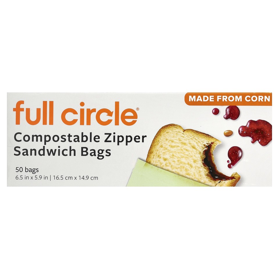 Compostable Zipper Sandwich Bags, 50 Bags