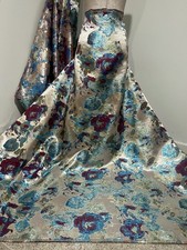 Blue Purple Gold Ivory Floral Metallic Brocade Fabric 58 Width Sold By The Yard