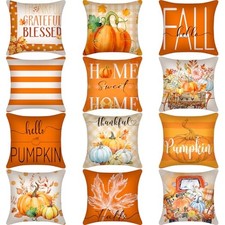12 Pcs Pumpkin Thanksgiving Decor Pillow Covers - 18x18 Orange - Hello Pumpkin