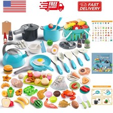 130Pcs Kitchen Playset, Toddler Pretend Cooking Play Pots, Pans, Utensils Coo...