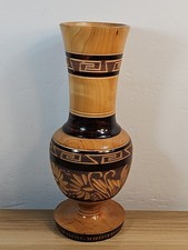 Carved ETCHED WOODEN Flower Vase, 10.5"x3.75"