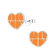 Basketball Heart Stud Earrings / 925 Silver  Enamel Hypoallergenic