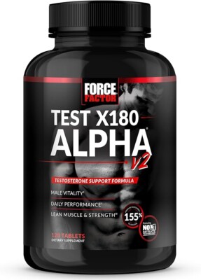 FORCE FACTOR Test X180 Alpha v2 T-Support Supplement for Men, NO3-T, 120 Tablets