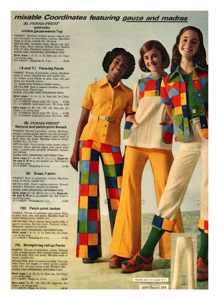 1970's Girl's Sport Wear Bell Bottoms Retro Fashion Print Ads Clippings  VINTAGE