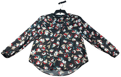 Alfani Tunic Blouse Womens size Medium Black Floral Business Career Satin New