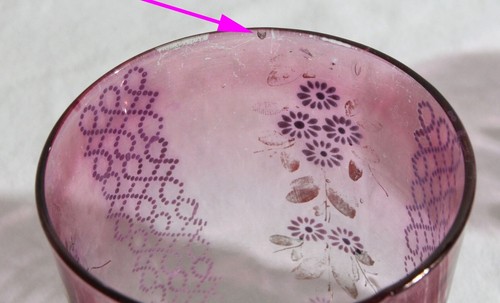 Antique Victorian Painted Enamel Glass Pitcher Set 6 Tumblers Clear Pink Floral - Picture 9 of 10