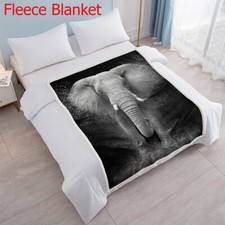 Black Blanket 3D Elephant Printed Sherpa Fleece throw Blanket for Couch Bed Gift
