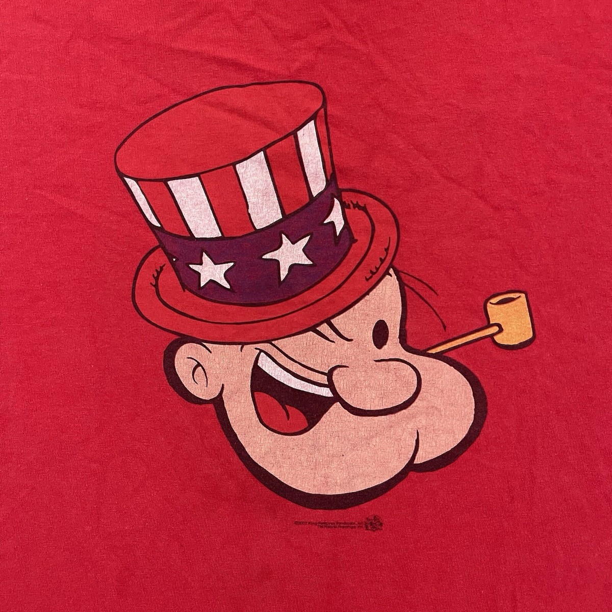 Vintage Popeye T-Shirt Adult L Red Uncle Sam Cartoon Short Sleeve 