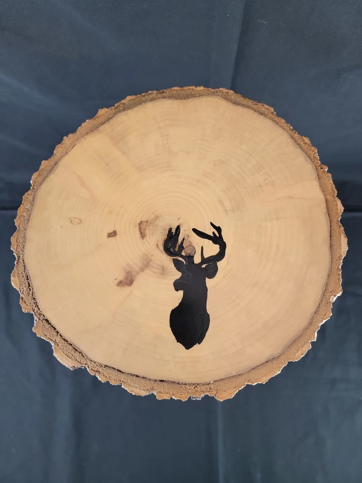 Handmade Real Birch Wood 3 Legged Stool Cabin Furniture Deer w Antlers Buck 18"H - Image 3 of 4