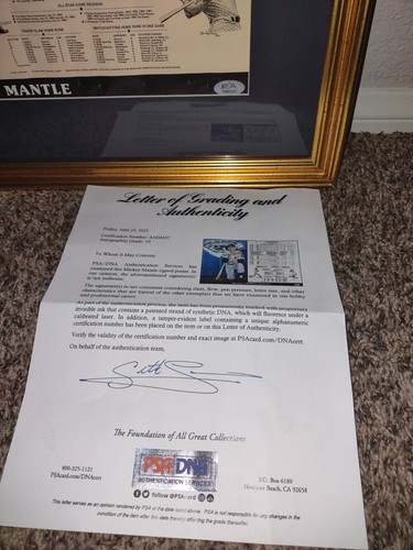 Mickey Mantle Autographed Signed Custom Framed 1985 Print & Retirement Pin🔥PSA - Picture 10 of 18