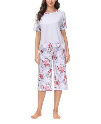 INK+IVY Sz XL Short Sleeves Combo Tee with the Capri Pants Pajama Set Leopard