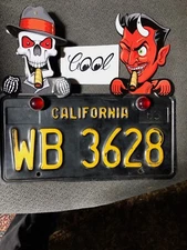 RED DEVIL + Hot Rod SKULL  license plate toppers METAL MECHANICAL C@@L