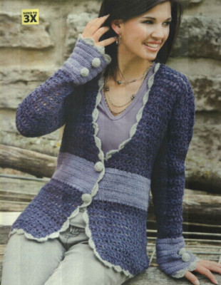 BREEZY BLUES JACKET & VERY VERMILION CAR COAT WOMEN CROCHET PATTERN INSTRUCTIONS