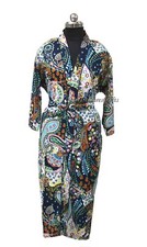 Navy Blue Multi Paisley Printed Cotton Kimono Indian Handmade Paisley Print Robe