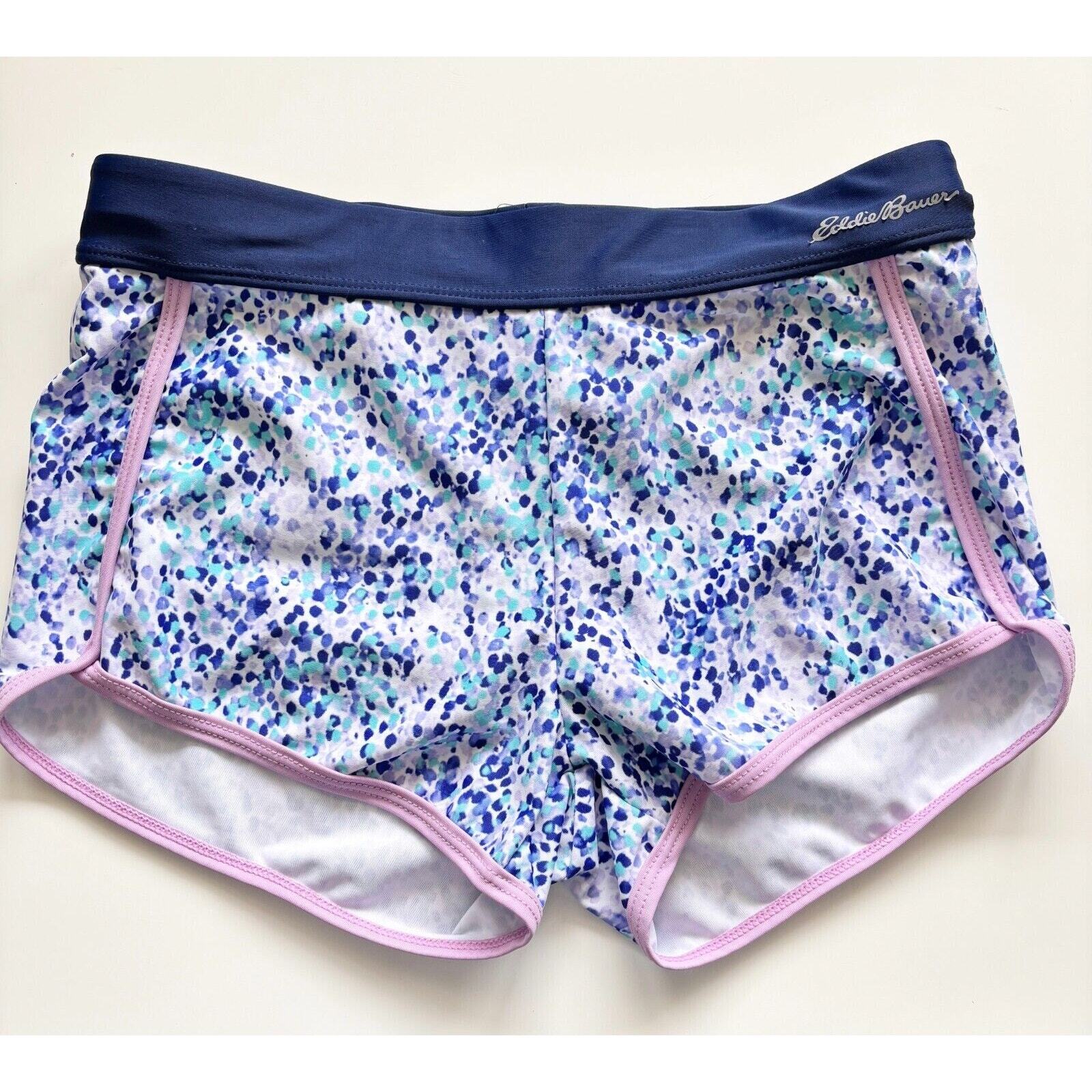 Eddie Bauer Girls' 10-12 Swim Shorts Purple Blue Dot Elastic Waist Back Pocket