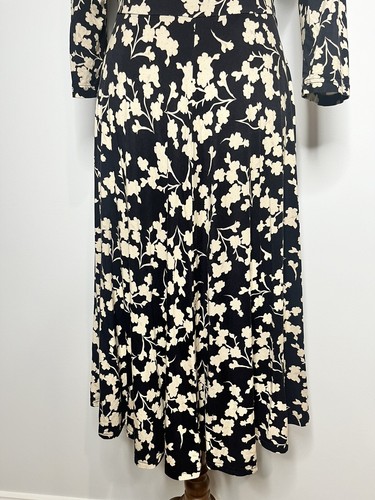 Maiocchi Black Floral Dress Size 10 Stretch Jersey Ruched - Picture 6 of 10