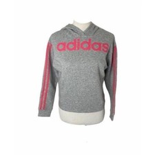 Adidas Hoodie Girl  s Medium Grey Pink Pullover Big Logo Long Sleeve