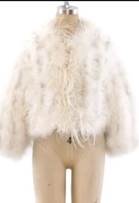 1980's Von Saken Cropped White Marabou Feather Jacket Size Large