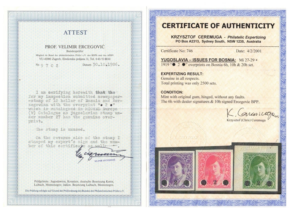 Yugoslavia Bosnia & Herzegovina #1L43 - #1L45 (Michel #27 - #29) Very Fine Mint - Image 2 of 2