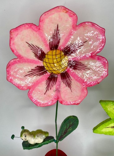 De Sela Papier Mache Blumentopf Vogel Raupe mexikanische Volkskunst Vintage 60er Jahre Neon - Bild 2 von 11