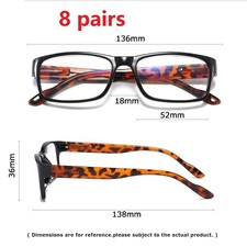 8 PK Women Rectangular Frame Blue Light Blocking Reading Glasses Readers Men New