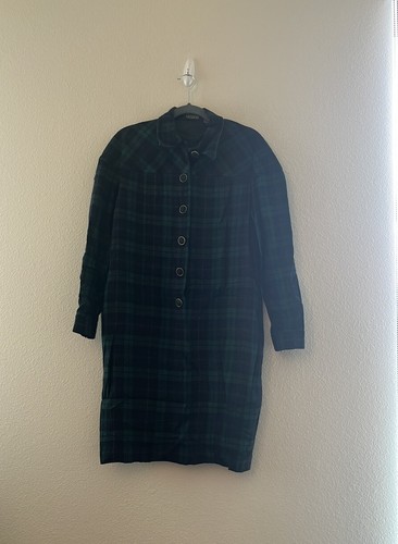 Vintage Gillian Women’s button front plaid wool dress Green With Blue sz 8 - Picture 2 of 11