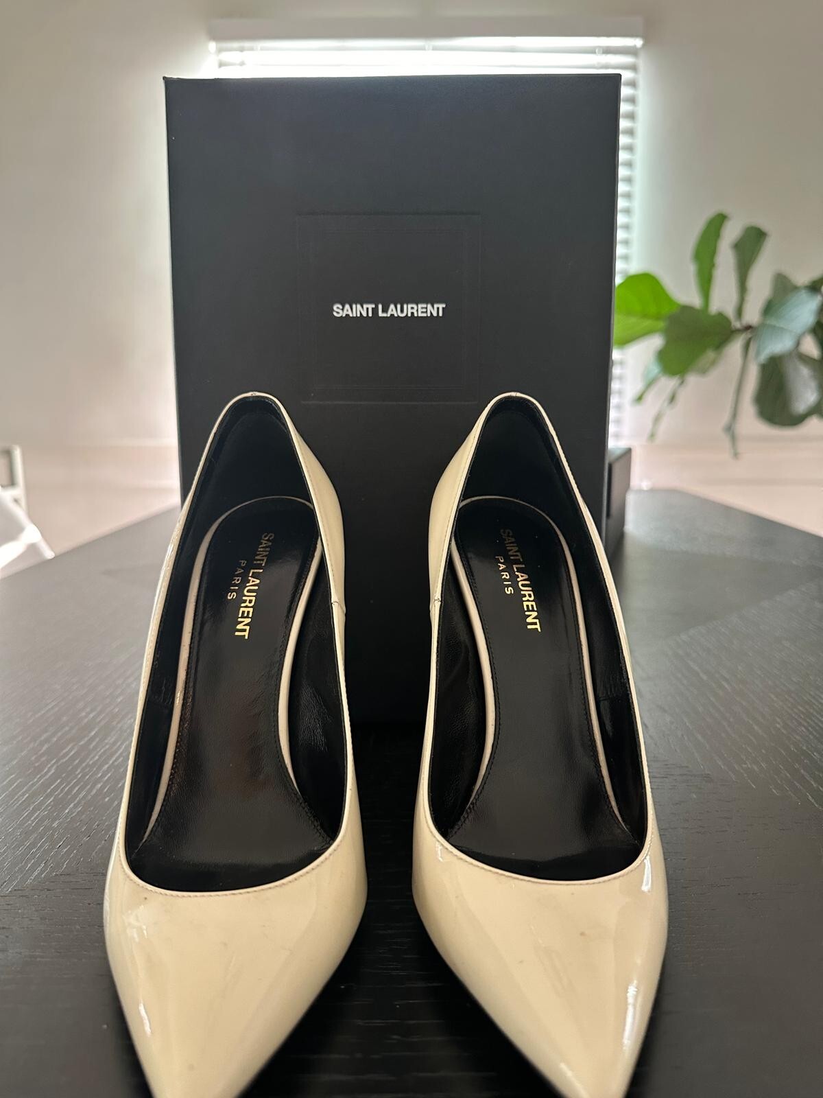 Saint Laurent Opyum Off White tacco in pelle verniciata taglia 39 vendita al dettaglio $995