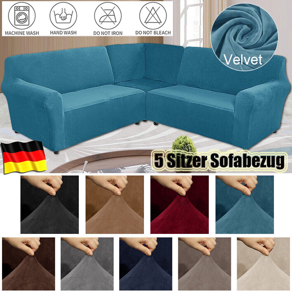 5 Sitzer Samt Sofabezug Elastische Sofahusse Abdeckung Für L Form Ecksofa