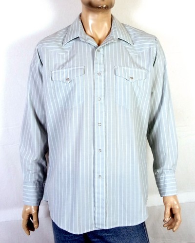 复古80 年代银峡谷浅灰色白色西部衬衫ls 珍珠snap 尺寸l 16 5 35 Ebay