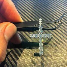 2ct White Round Cut Diamond Cross Pendant W/18" Chain 14K White Gold Finish