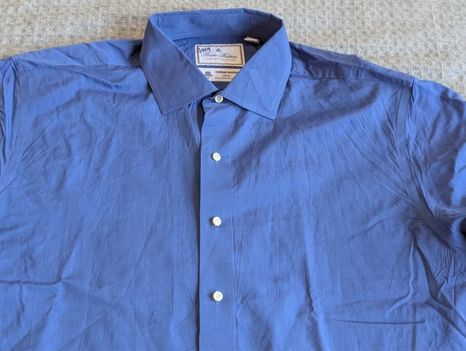 Brooks Brothers Thomas Mason Dress Shirt Men 17 34 Blue Button Up Long Sleeve - Image 2 of 4