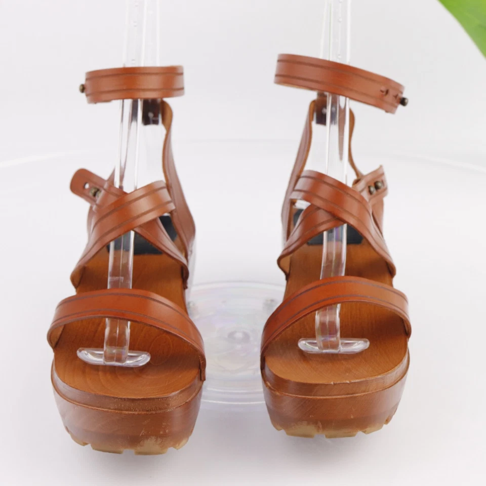 Sandalia sueca Hasbeens Jess para mujer talla 38 8 cuero marrón con tiras cuña de madera Foto 4 de 4