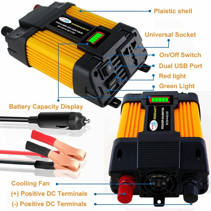 6000W Car Power Inverter 12V DC to 110V AC Power Sine Wave Converter Transformer - Image 4 of 4